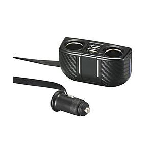 カーメイト DZ322 ソケット2連フラットコード付 2USB2.4A カーボン調