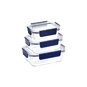 ベストコ 耐熱ガラス 保存容器 3点セット 380ml 630ml 1.0L 長方形 ふた付き ロッ...