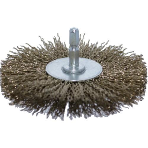 トラスコ中山 ＴＲＵＳＣＯ　軸付ホイールブラシ　Φ１００ｘ軸６．３５　真鍮メッキ鋼線線径０．２