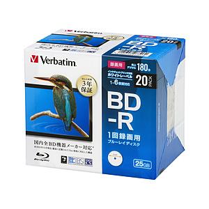 VERBATIMJAPAN 録画用 BD-R 1-6倍速 25GB 20枚【インクジェットプリンタ対...