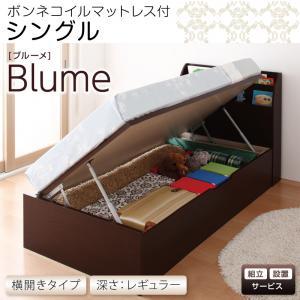 <組立設置>開閉&深さが選べるガス圧式跳ね上げ収納ベッド【Blume】ブルーメ・レギュラー　S　【横開き】ボンネルコイルマットレス付｜y-syo-ei