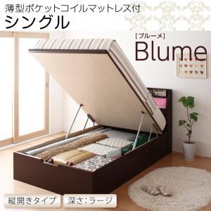 開閉&深さが選べるガス圧式跳ね上げ収納ベッド【Blume】 ブルーメ・ラージ S 【縦開き】薄型ポケットコイルマットレス付｜y-syo-ei