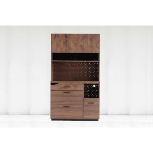 105キッチンボード ブラウン 日本製 木製 アルダー無垢 食器棚 レンジ台 炊飯器収納 キッチン収納 カップボード｜y-syo-ei