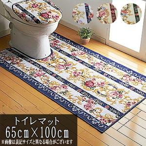 耳長ロングトイレマット単品 65cm×100cm グリーン トイレマット ロング 耳長 長い 花柄 抗菌 防臭 日本製｜y-syo-ei