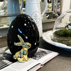 オブジェ イースター L 卵型 うさぎ たまご型 ウサギ ブラック ゴールド オーナメント 飾り物 置き物 置物 おしゃれ かわいい 陶器 海外インテリア 海外製 黒 金｜y-syo-ei
