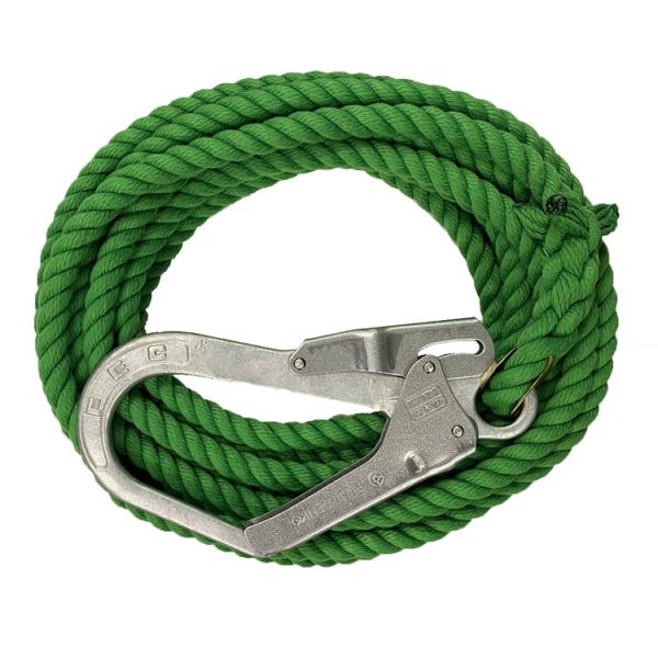 介錯ロープ 7ｍ 12mm 緑 建築用ロープ 12mm×7ｍ 片大径フック 片テープ止め 名古屋製綱