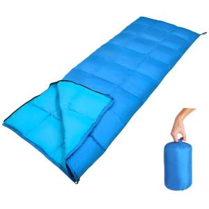 GEERTOP ダウン 寝袋 シュラフ 封筒型 軽量 アウトドア 登山 キャンプ ハイキング バックパック 旅行 最低使用温度-5度 収納袋付き（ライトブルー）