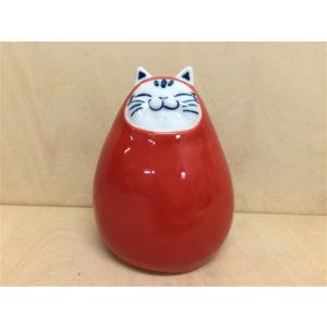有田焼 北川美宣窯 赤ダルマ猫 縞 ねこ ネコ だるま 縁起物 置物 縞模様 8cm 赤色