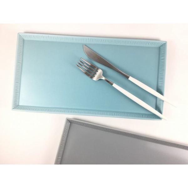 波佐見焼 隆泉陶器 300長大皿.クラフトマット 水色 グレー 30cm 皿 大皿 長皿 角皿 平皿...