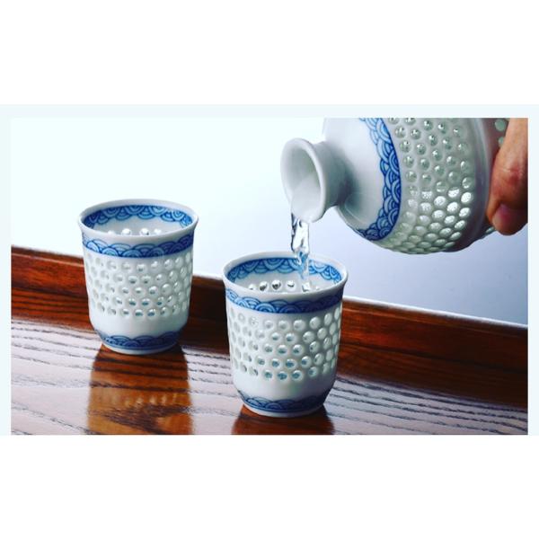 波佐見焼 丹心窯 筒盃.水晶青海波 【磁器 酒器 5cm 60cc 60ml 酒器 ぐい呑 水晶彫 ...