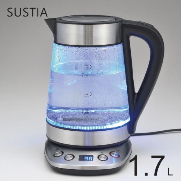 電気ケトル 1.7L 温度調節 可能 ガラス 小型 おいしい 電気ポット ガラス製 ケトル 耐熱ガラ...