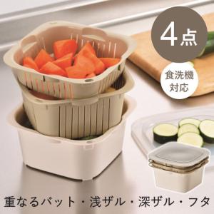 角型 ザル 付き バット 料理 網付き 蓋 電子レンジ 食洗機 対応 ボウル ザル セット トレー ざる フタ付き 保存容器 プラスチック 容器 ボウルセット 蓋付き