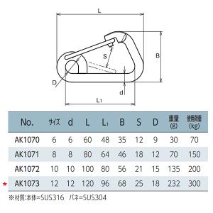 フック カラビナ L型 AK1073 浅野 1...の詳細画像1