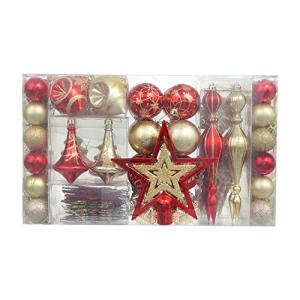 WBHome 105ct アソート クリスマス ボール オーナメント セット  赤と金 飛散防止 オーナメント クリスマス ツリー デコレーション