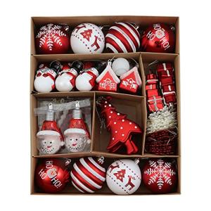 WBHome 70ct アソート クリスマス ボール オーナメント セット  赤と白 飛散防止 オーナメント クリスマス ツリー デコレーション ク