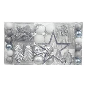 WBHome 105ct アソート クリスマス ボール オーナメント セット  シルバーとホワイト 飛散防止 オーナメント クリスマス ツリー デコ