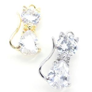 送料無料 チャームパーツ 1個入 Cubic tail cat  キャット ネコ キュービックジルコニア  Cubic zirconia  クリスタル 高品質｜ya-partsland