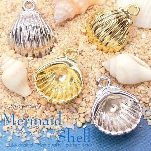 チャームパーツ 2個入 mermaid shell マーメイド シェル 貝殻 フレーム デコ土台 マリン 夏 summer ocean メタルパーツ｜ya-partsland