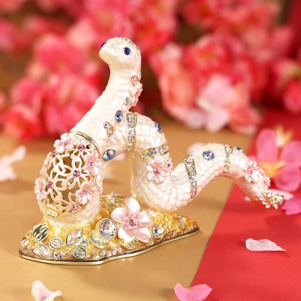 【正規品】＜桜白蛇＞白蛇 巳年 干支の置物 さくら ヘビ へび インテリア雑貨 玄関 金属 動物 2...