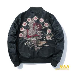 スカジャンと柄物のMA1 購入時総額4万越え スカジャン オオカミ刺繍 春物 ジャケット メンズ MA-1 MA1 ミリタリー
