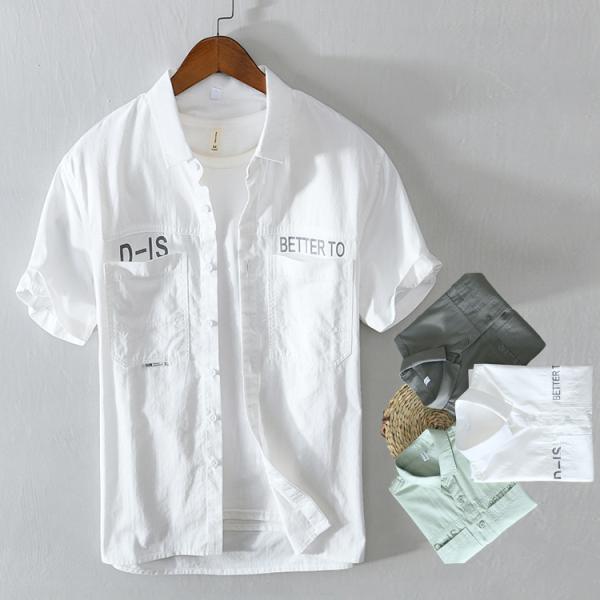 メンズシャツ 半袖 夏服 字母プリント 綿シャツ 半袖シャツ カジュアルシャツ トップス 夏サマー ...