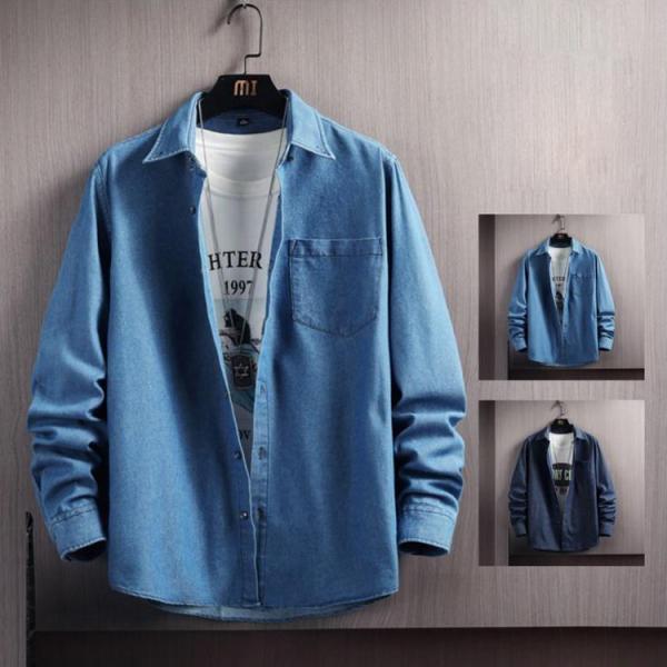 カジュアルシャツ 開襟シャツ メンズ ダンガリーシャツ デニムシャツ トップス ダンガリー 長袖シャ...