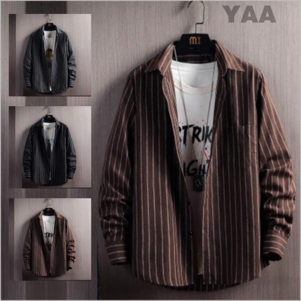 ストライプシャツ メンズ 長袖シャツ カジュアルシャツ 開襟シャツ トップス 長袖 細身 きれいめ ...