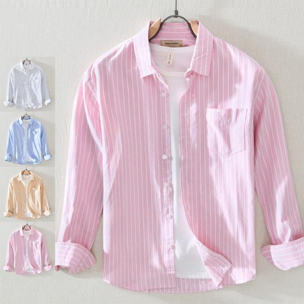 ストライプシャツ メンズ シャツ 100%綿 カジュアルシャツ 長袖シャツ トップス ビジネスシャツ...