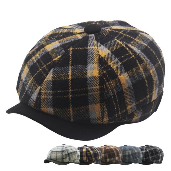 キャスケット レディース メンズ 帽子 チェック柄 ニュースボーイキャップ 小顔効果 深め 秋冬 防...
