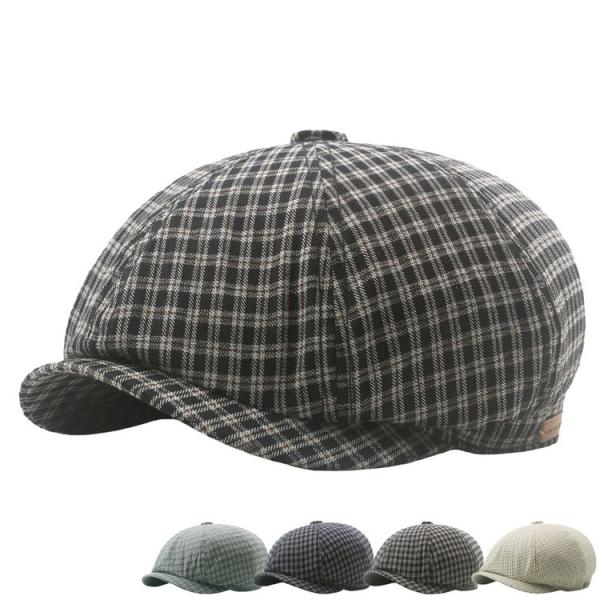 帽子 メンズ キャスケット チェック柄 8パネル ニュースボーイキャップ カスケット 小顔効果 深め...