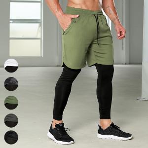 ロングタイツ ハーフパンツ付き フィットネス トレーニング ランニング スポーツウェア タイツ ポケット 吸汗速乾 通気 メンズ 父の日