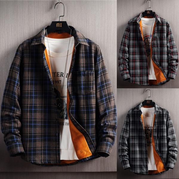 ネルシャツ メンズ 裏起毛 裏ボア チェックシャツ カジュアルシャツ トップス 長袖 シャツ 暖かい...