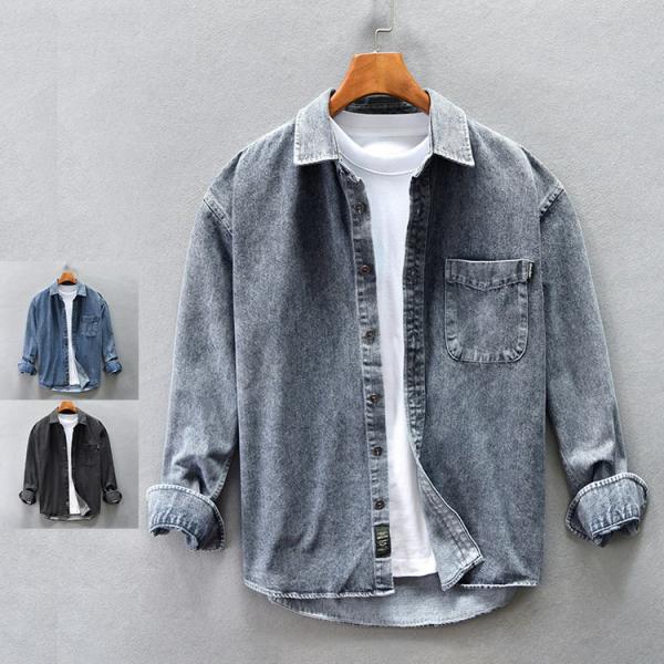 ダンガリーシャツ メンズ デニムシャツ カジュアルシャツ トップス 長袖 デニム ゆったり ウォッシ...