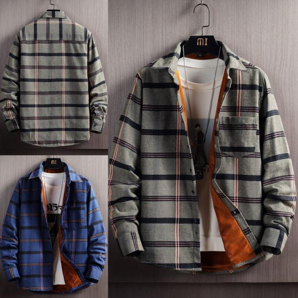 シャツ 裏ボア ボーダー柄シャツ カジュアルシャツ 裏起毛シャツ トップス ネルシャツ メンズ 防寒...