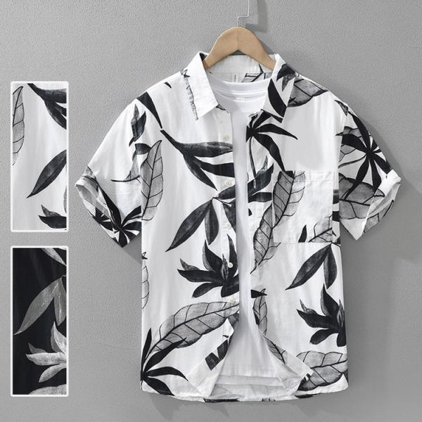 シャツ カジュアルシャツ 夏服 トップス 半袖 100％綿 きれいめ ボタニカルプリント メンズ フ...
