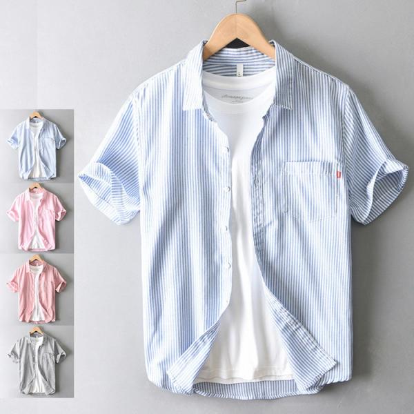 ストライプシャツ メンズ シャツ カジュアルシャツ トップス 半袖 夏服 サマー 10代 20代 3...