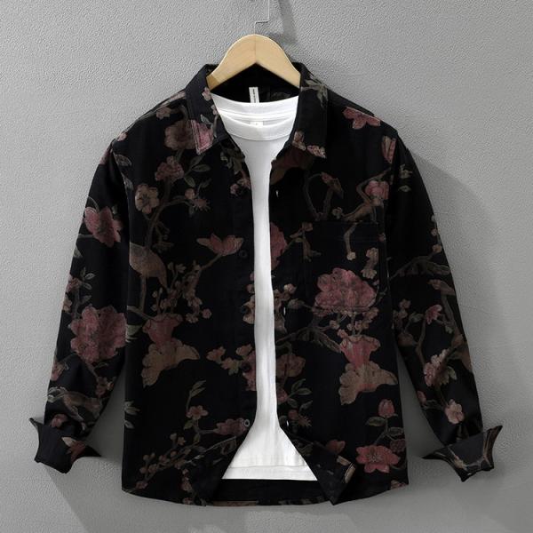 花柄シャツ カジュアルシャツ トップス フラワー 長袖 メンズ シャツ きれいめシャツ 秋服 秋物