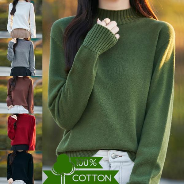 セーター クルーネック 100%綿 ニットセーター トップス コットン レディース ファッション 秋...