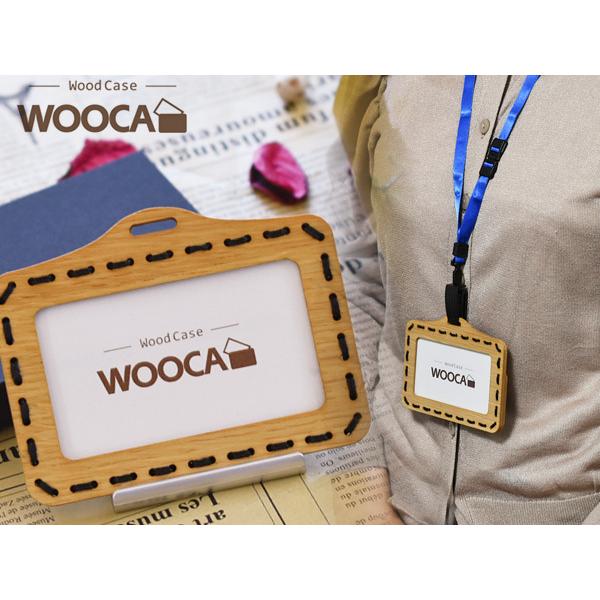 ID カードホルダー WOOCA ウッドタイプ 紐黒 ネックストラップ 青 カード ケース 天然ツキ...