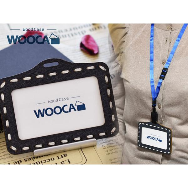 ID カードホルダー WOOCA デニムタイプ 紐白 ネックストラップ 青 カード ケース 天然ツキ...