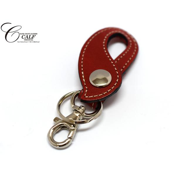 CALF 本革 キーホルダー レッド 赤 レザー キーリング 牛革 ステッチ シンプル おしゃれ  ...