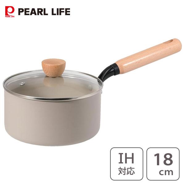 片手鍋 18cm ふっ素加工 ガラス蓋付 IH対応 木柄 パール金属 スプル HC-880 / 2....