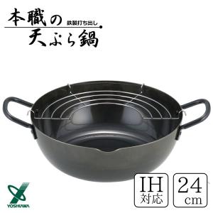 岩鋳（IWACHU） 天ぷら鍋 南部鉄器 平底25cm (天ぷら網付き) 日本製 IH