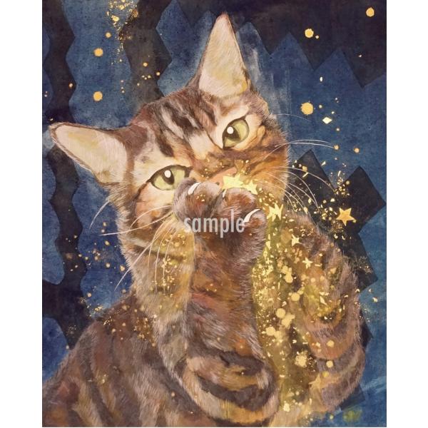 アートパネルF3「星くずと猫」★岩堀葉 猫画 リビング インテリア ★送料無料