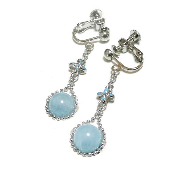 シーブルーカルセドニーと小さな花のイヤリング