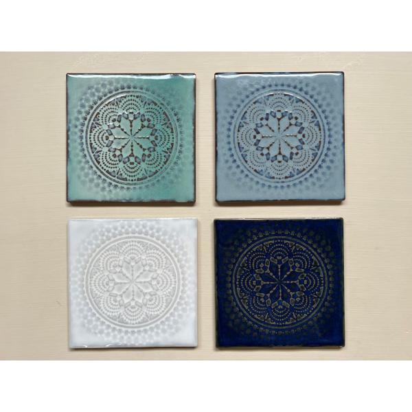 147mm角 ブライト 美濃焼モザイクタイル クラシックなレース柄タイル mandala