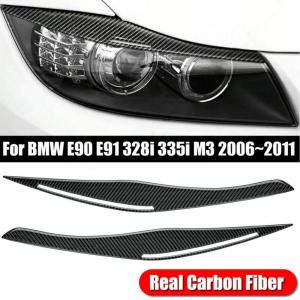 BMW E90 E91 328i 335i 2006-2011 フロント ヘッド ライト まぶた 眉 カバー ステッカー カーボンファイバー 外装 カスタム アクセサリー｜n-styleshop