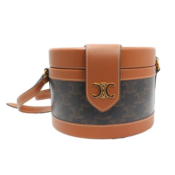 CELINE セリーヌ トリオンフ タンブール ミディアム ショルダーバッグ PVC レザー ブラウ...