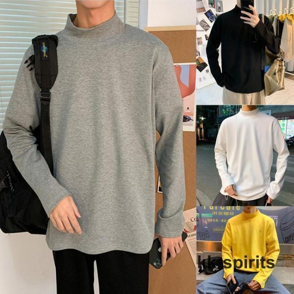 ロンT メンズ ロングTシャツ 長袖Tシャツ モックネック ティーシャツ カットソー メンズ tシャ...