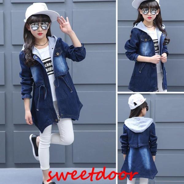 デニム　子供　子供服　春秋　コート　キッズ　上着　　長袖　前開き　トップス　女の子　ファッション　可...